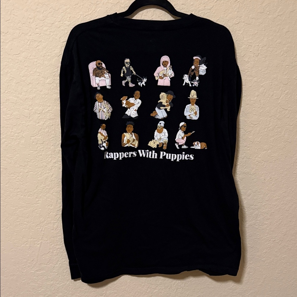 Dog Limited Black Long-Sleeve Tee with Multicolor 'Rappers With Puppies' Graphic